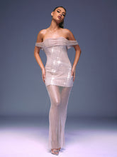 Bexley Off Shoulder Mesh Rhinestone Maxi Dress