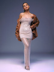 Bexley Off Shoulder Mesh Rhinestone Maxi Dress