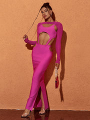 Bronwyn Long Sleeve Cutout Split Maxi Dress