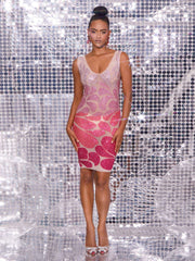 Cairo Crystal Embellished Mini Dress In Light Nude & Hot Pink