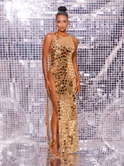 Casen Embellished Split Maxi Dress In Gold