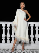 Ceridwen One Shoulder Feather Trimmed Maxi Dress In White
