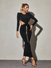 Chandani Long Sleeve Flower Fringe Midi Dress