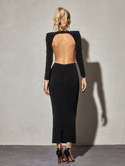 Chandani Long Sleeve Flower Fringe Midi Dress