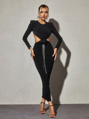 Chandani Long Sleeve Flower Fringe Midi Dress