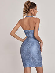 Charlie Halterneck Bandage Dress In Blue