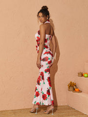Charlotte Halterneck Rose Printed Maxi Dress