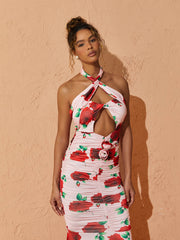 Charlotte Halterneck Rose Printed Maxi Dress