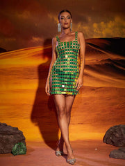 Christina Chainmail Split Light Green Mini Dress