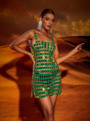 Christina Chainmail Split Light Green Mini Dress