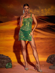 Christina Chainmail Split Light Green Mini Dress