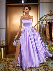 Coen Satin Strapless Maxi Dress In Purple