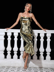 Concepcion Spaghetti Sequin Midi Dress
