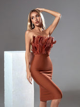 Darby Strapless Feather Bandage Dress In Brown