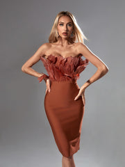 Darby Strapless Feather Bandage Dress In Brown