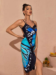 Davina Butterfly Cover up Dress In Blue