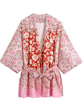 Short Length Polyester Floral Print Pink Color Gown Kimono Duster Robe