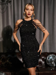 Eda Sequin Bodycon Mini Dress In Black