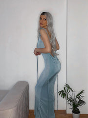 Egypt Backless Maxi Dress In Blue