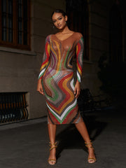 Elinda Long Sleeve Mesh Midi Dress