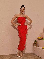 Elsie Strapless Ruffle Dress in Red