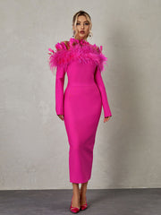 Ember Off Shoulder Feather Bandage Dress