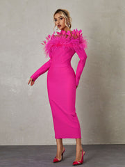 Ember Off Shoulder Feather Bandage Dress