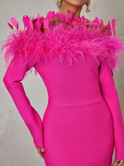 Ember Off Shoulder Feather Bandage Dress