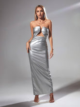 Emer Strapless Leather Maxi Dress In Silver