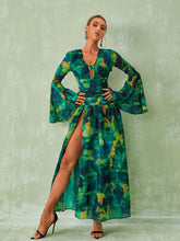 Emilie Long Sleeve Split Printed Dress In Green
