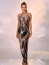 Emmaline Rhinestone Mesh Maxi Dress In Light Nude