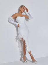 Esperanza Strapless Feather Bandage Dress In White