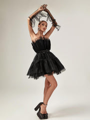 Guinevere Strapless Mesh Mini Dress In Black