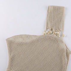 On Vacay One Shoulder Backless Pearl Dress