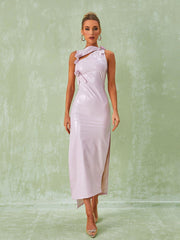 Hecate Cutout Latex Split Maxi Dress In Blush
