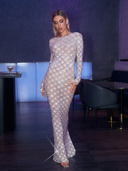 Holden Long Sleeve Embellished Maxi Dress In Light Nude