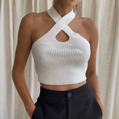 Montego Ribbed Crisscross Halter Crop Top
