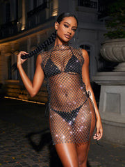 Izzy Hollow Rhinestone Split Mini Dress