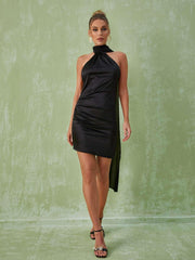 Jenny Satin Halterneck Mini Dress