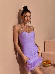 Kadence Crystal Chain Bandage Dress In Purple