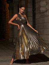 Kaleen One Shoulder Metallic Maxi Dress In Gold