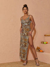 Kyoko Mesh Split Maxi Dress In Leopard