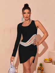 Lathan One Shoulder Bandage Dress In Black