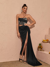 Leif Lace Corset Split Maxi Dress In Black