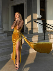 Leilani Corset Split Maxi Dress In Gold