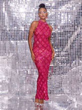 Liora Sequin Crystal Maxi Dress In Hot Pink