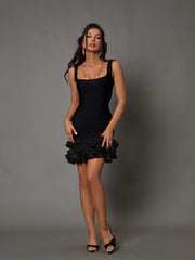 Lydia Black Ruffle Bandage Dress