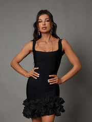 Lydia Black Ruffle Bandage Dress