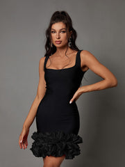 Lydia Black Ruffle Bandage Dress