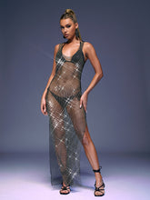 Magdalena Mesh Rhinestone Maxi Dress In Black